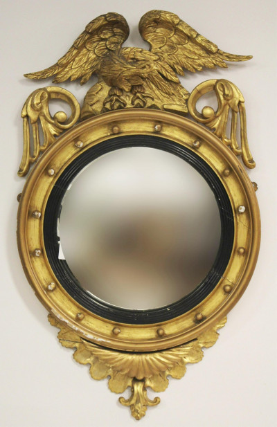 Image for Lot Federal Giltwood and Carved Convex Mirror, 19th C.