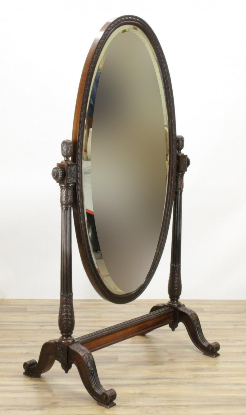 George III Style Carved Wooden Cheval Mirror