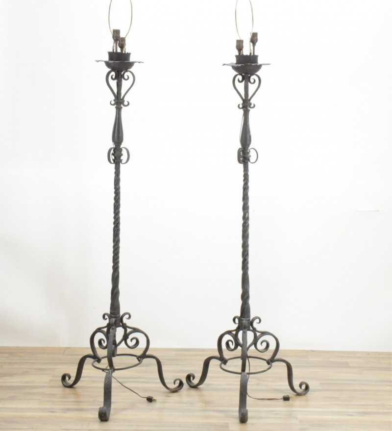 Pair Continental Baroque Candle Stands as lamps
