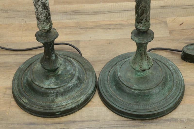 Pair Patinated Metal Classical Form Floor Lamps