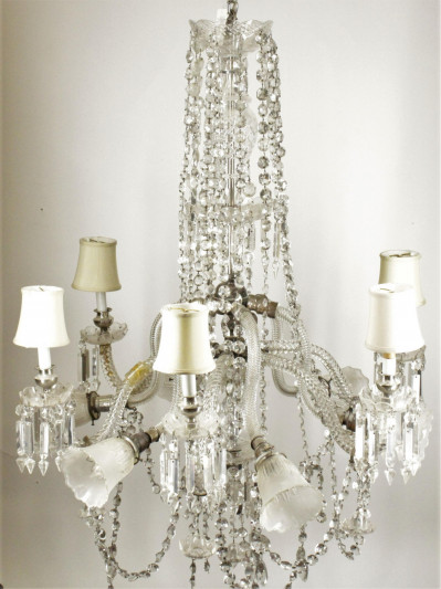 Image for Lot Victorian Molded & Cut Glass 6-Light Chandelier