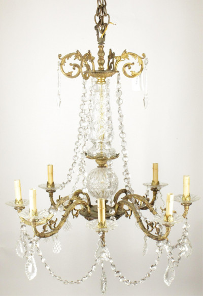 Image for Lot Victorian Gilt Brass, Cut Glass 8-Light Chandelier