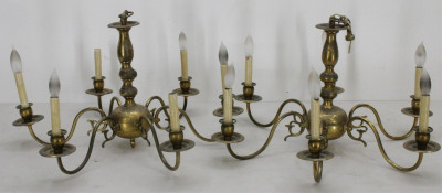 Image for Lot Pair Baroque Style Brass 6-Light Chandeliers
