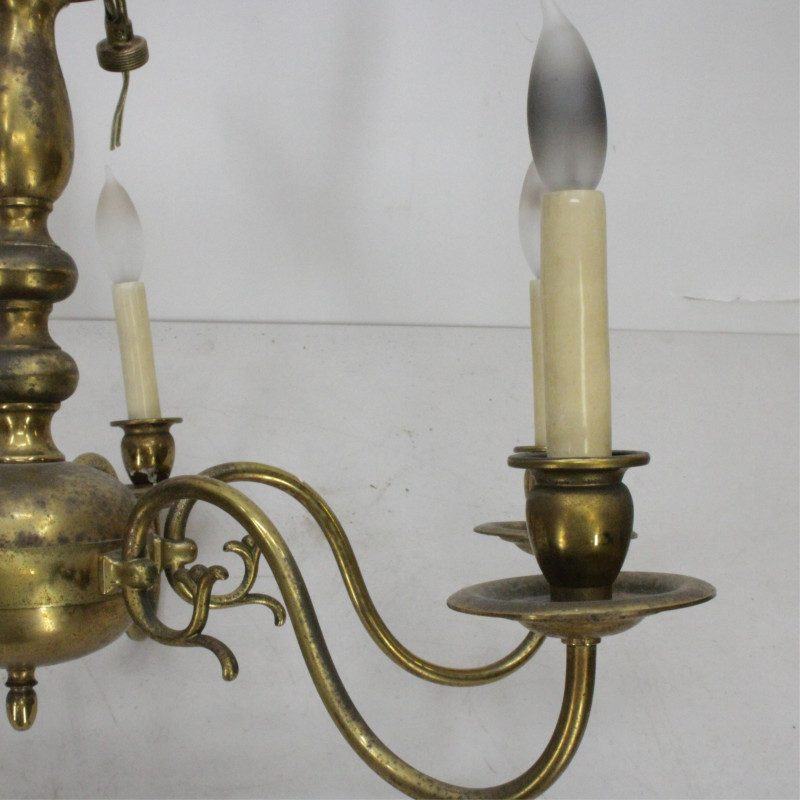 Pair Baroque Style Brass 6-Light Chandeliers