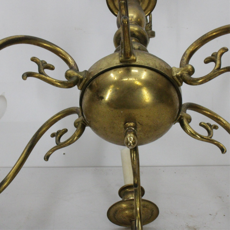 Pair Baroque Style Brass 6-Light Chandeliers
