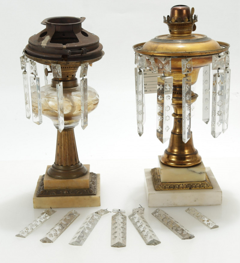 2 Late Classical Brass & Marble Oil Lamps