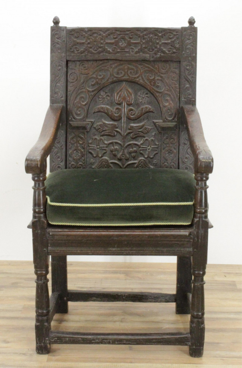 English Baroque Oak Wainscot Chair, 17th C.