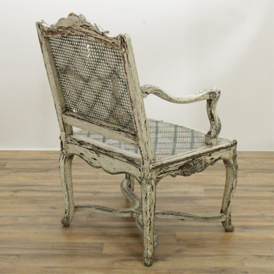 Regence White & Green Painted Fauteuil, E 19th C.