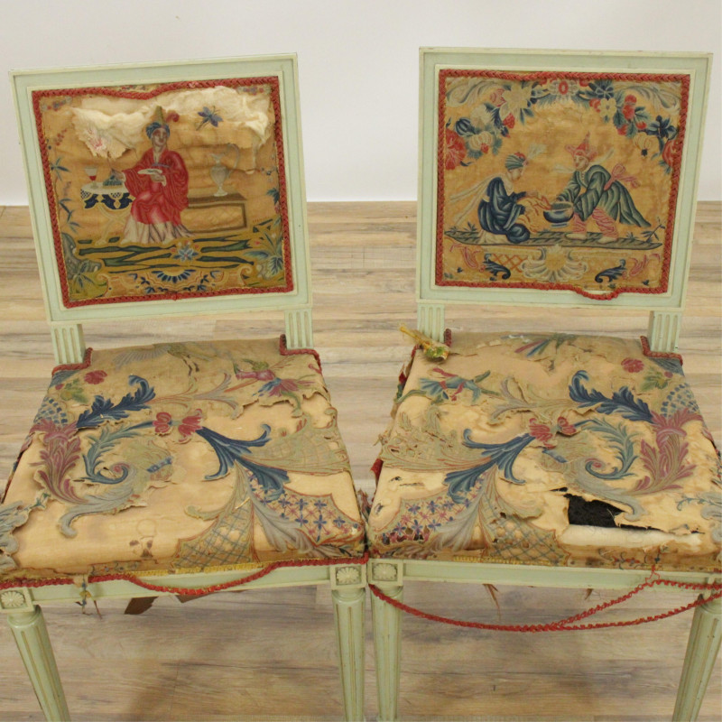 Pr Louis XVI Style Chairs, 18th/19th C Embroidery