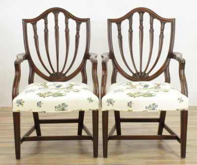 Image for Lot Pair George III Style Mahogany Open Armchairs