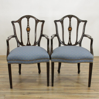 12 George III Style Inlaid Mahogany Dining Chairs