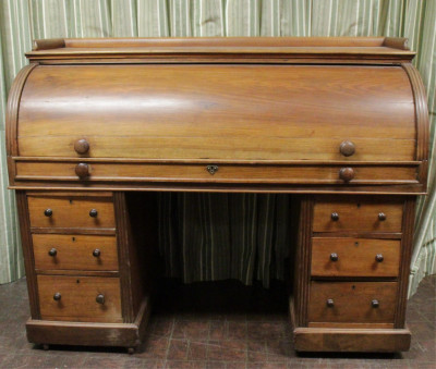 Image for Lot Antique English Mahogany Roll Top Desk