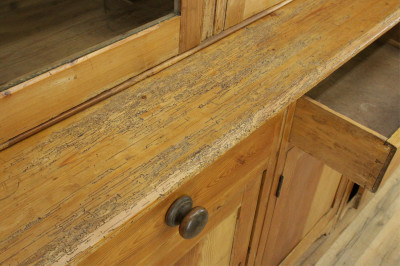 Antique Scrubbed Pine Stepback Two Part Cupboard