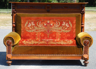 American Victorian Wood Upholstered Sofa