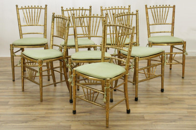 Image for Lot Set of 8 Giltwood Faux Bamboo Ballroom Chairs