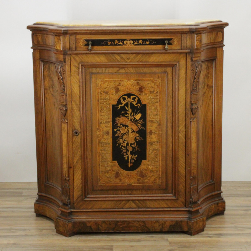 Aesthetic Marquetry Inlaid Walnut Cabinet, c.1865