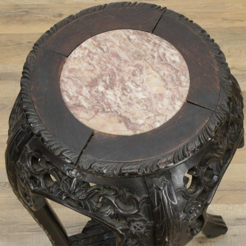 Chinese Hardwood & Marble Pedestal