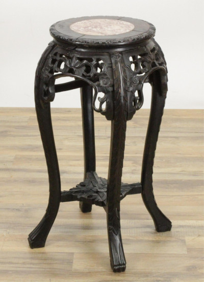 Image for Lot Chinese Hardwood & Marble Pedestal