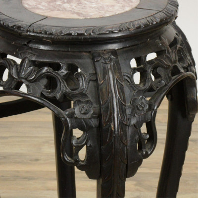 Chinese Hardwood & Marble Pedestal