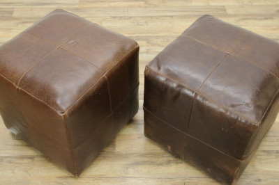 Mitchell Gold Stitched Brown Leather Stools