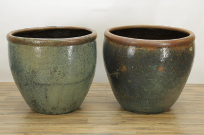 Image for Lot Pair of Large French Glazed Terra Cotta Planters
