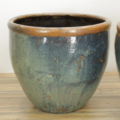 Pair of Large French Glazed Terra Cotta Planters