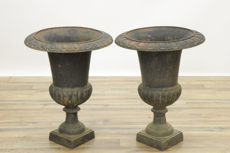 Pair Cast Iron Classical Garden Urns