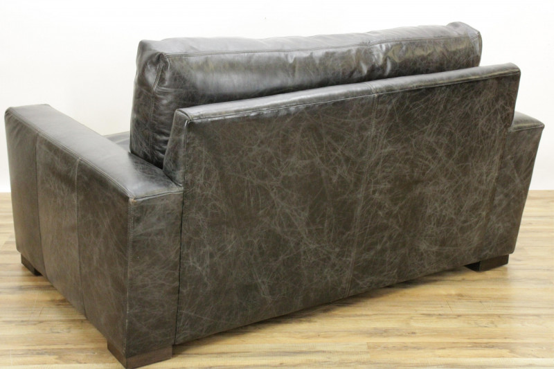 Restoration Hardware Black Leather Sofa & Ottoman