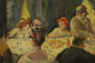 Manner of George Grosz, Cafe, paint on board