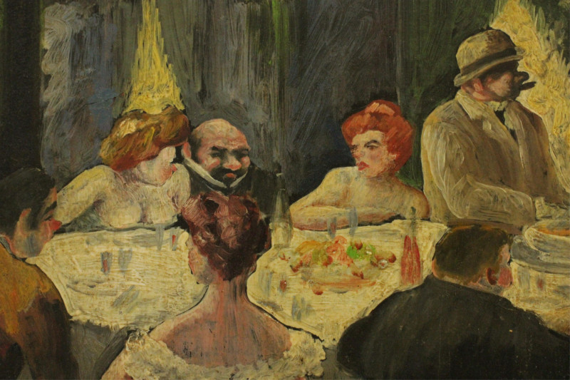 Manner of George Grosz, Cafe, paint on board