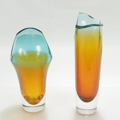 2 John Nickerson Art Glass Vases