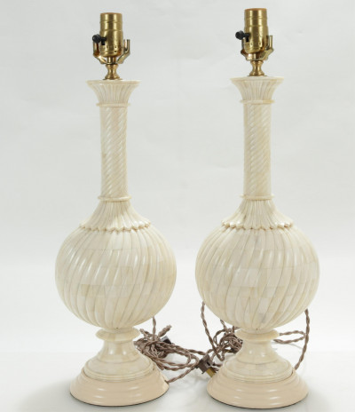 Pr Maitland Smith Style Tessellated Bone Lamps
