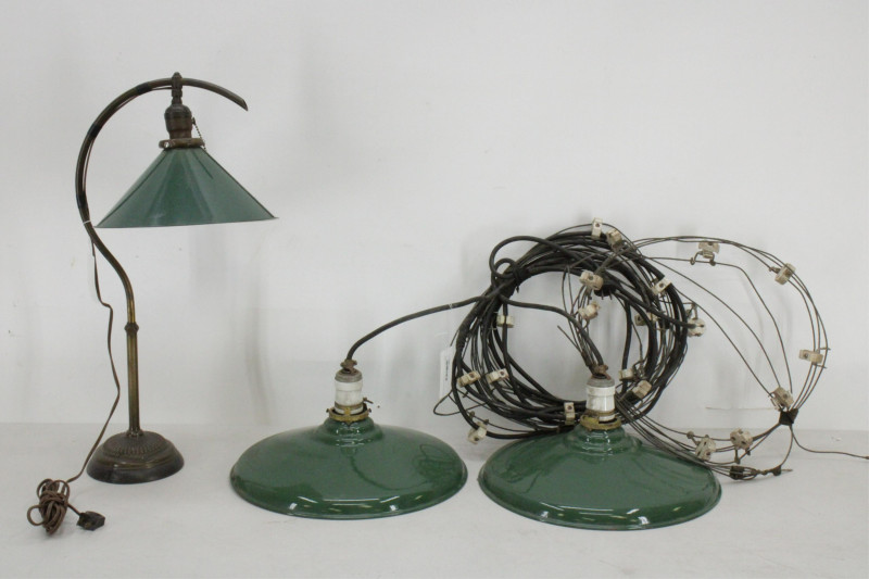 2 Industrial Tole Peinte Fixtures and a Lamp