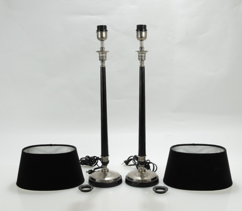 Pair of Chrome and Metal Tuxedo Table Lamps