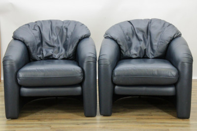 Pair Maurice Villency Leather Club Chairs