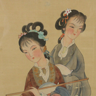Two Asian Silk Scrolls, framed