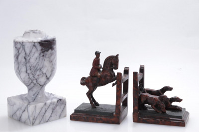 Image for Lot Marble Candle Holder and Fox Hunt Bookends