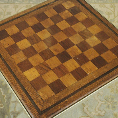 Contemporary Inlaid Wood Chess Board on stand