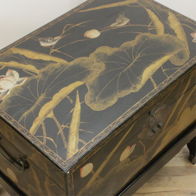 Chinese Lacquer and Paint Decorated Box on stand