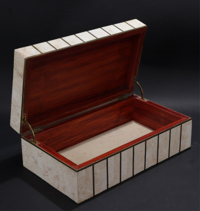 Maitland Smith Style Brass Inlaid Marble Box