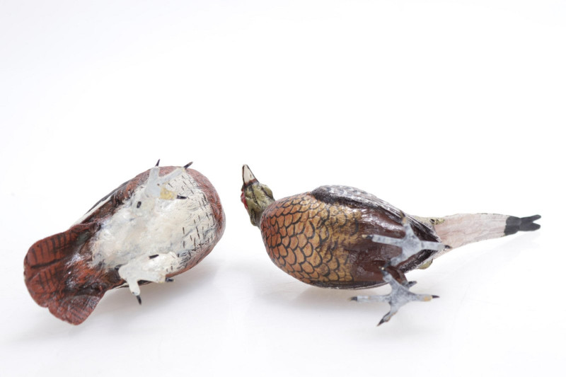 Pair Gold Painted Bronze Game Birds