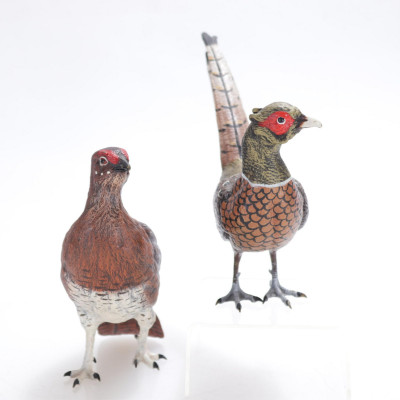 Pair Gold Painted Bronze Game Birds