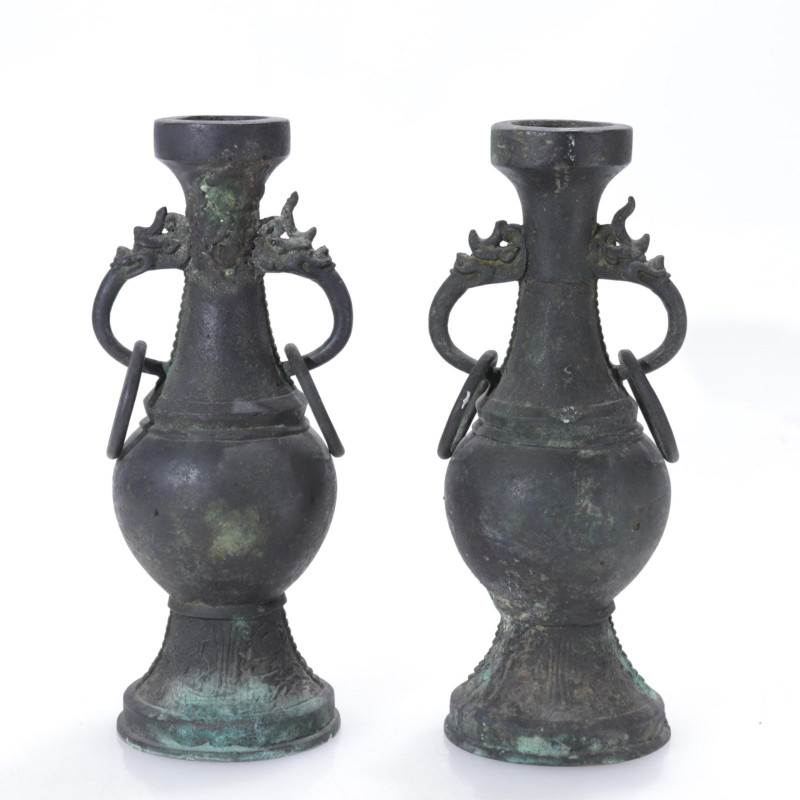 Pair Archaic Style Bronze Patinated Metal Vases