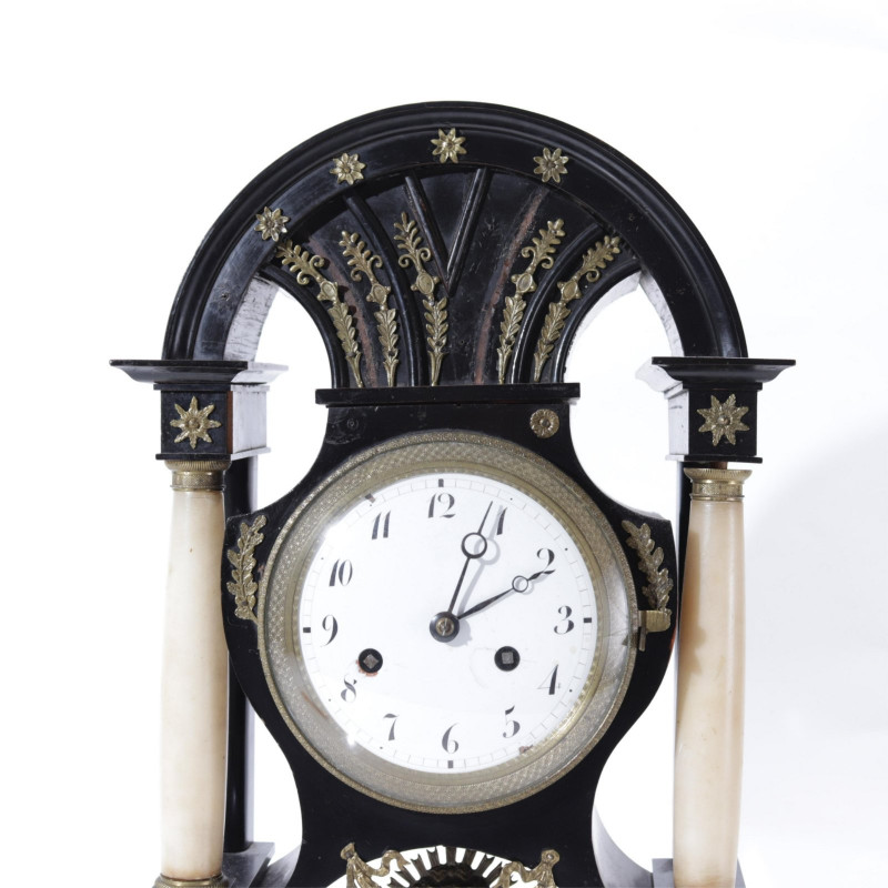 Austrian Alabaster & Ebonized Clock, Early 19th C.