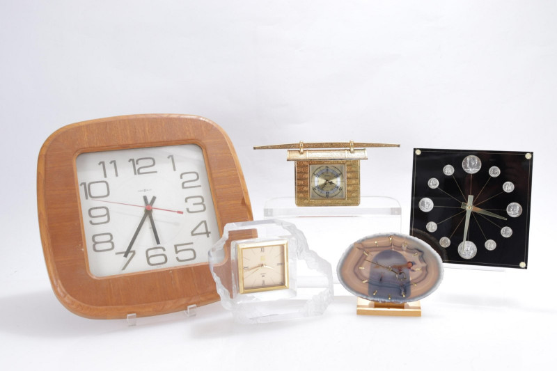 Group of Clocks, H. Miller, Agate, Coins