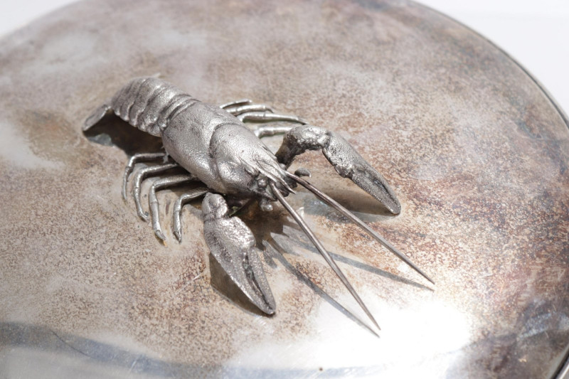 .800 Silver Lobster Covered Pottery Bowl