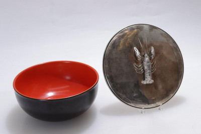 .800 Silver Lobster Covered Pottery Bowl