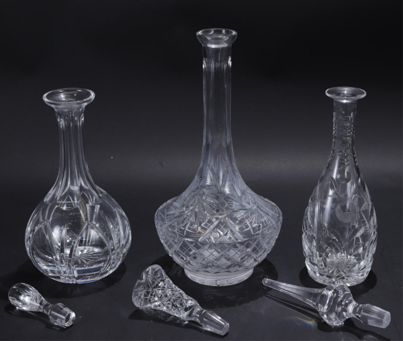 Three Cut Glass Barware Decanters