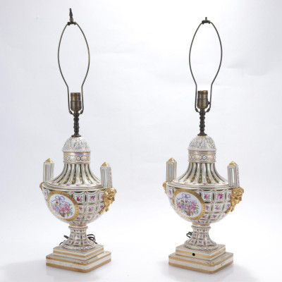 Image for Lot Pair of Sevres Style Porcelain Urn as Lamps
