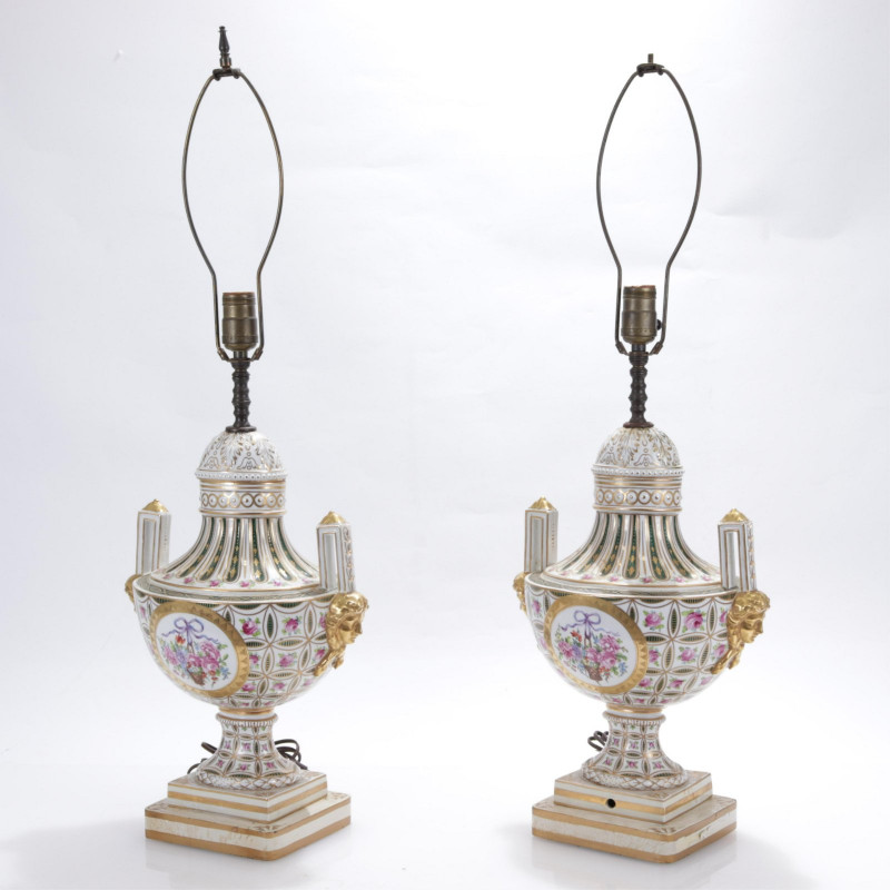 Pair of Sevres Style Porcelain Urn as Lamps